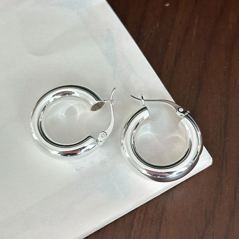 925银耳饰 【O形耳扣】ins风简约个性重工O字圆形空心耳圈秋冬新款