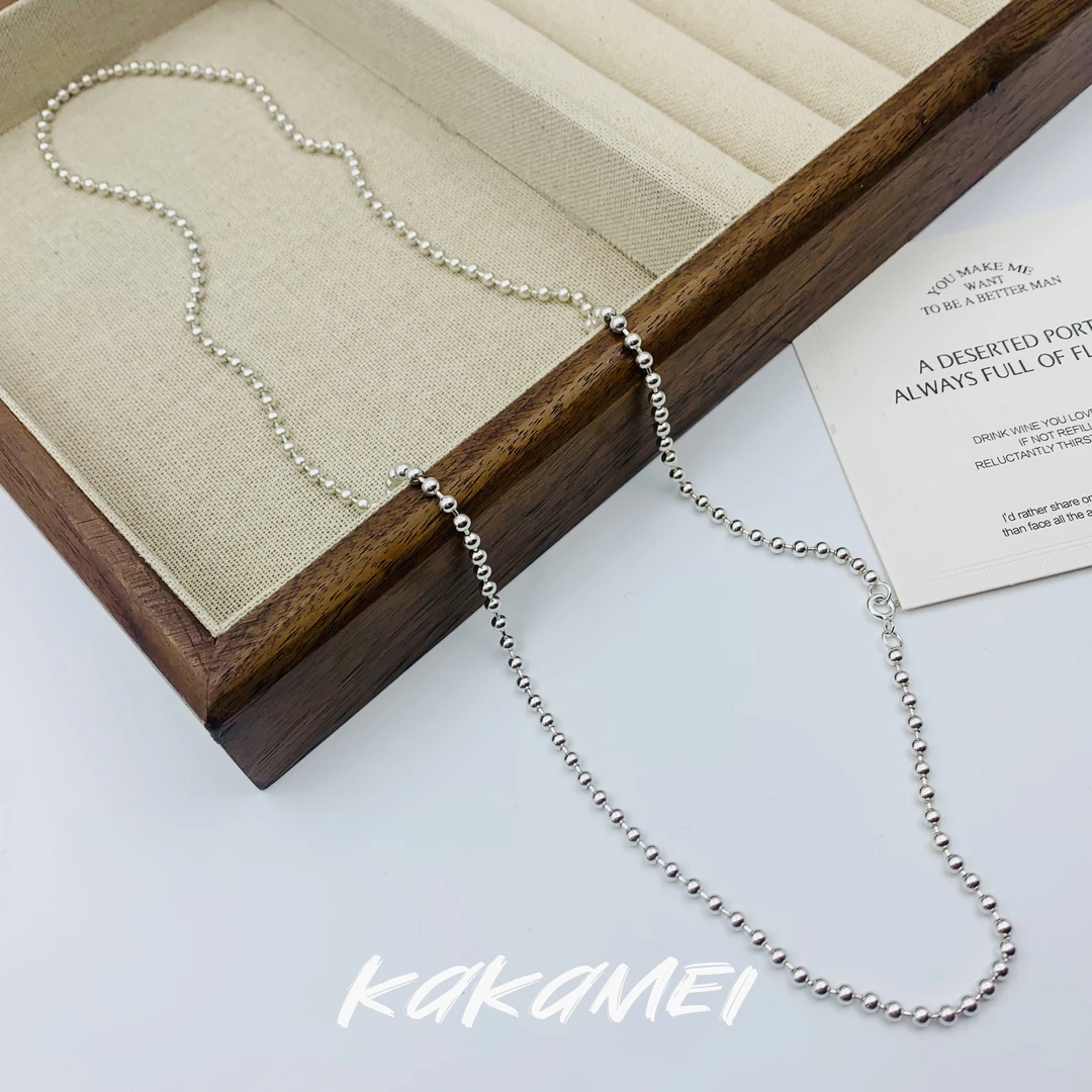 链子925银 60～70CCM素款圆珠百搭配链佛珠链男女项链单毛衣链