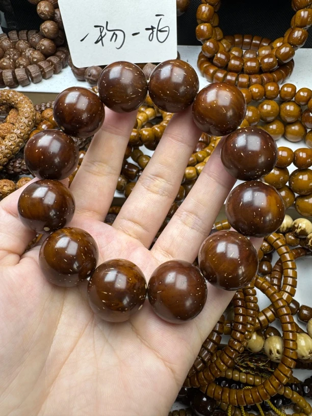 精品紫金鼠21-23mm半实心正圆大光珠手串