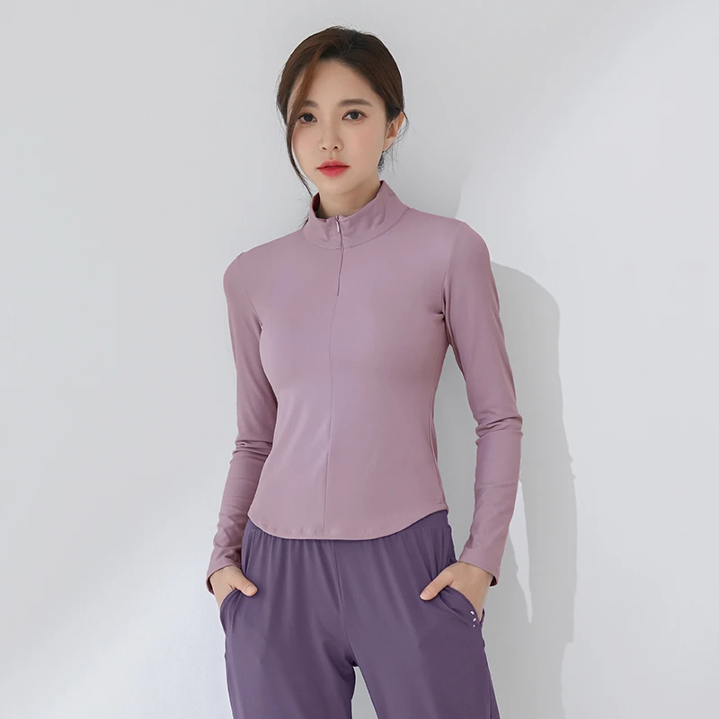 半拉链瑜伽长袖女立领显瘦跑步打底上衣显瘦专业训练健身服速干衣