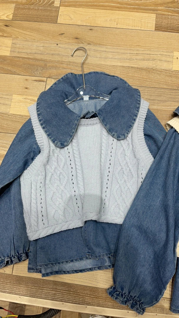 秋季新款牛仔毛衣两件套