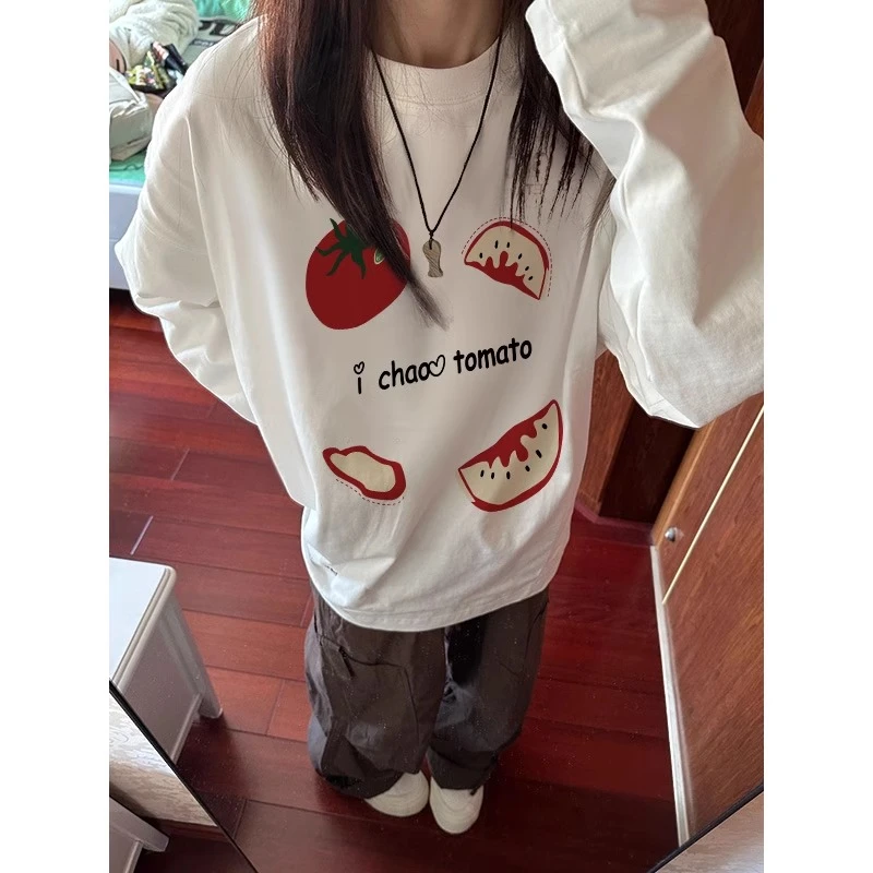 美式复古chic长袖t恤女2024新款春秋季慵懒风打底衫宽松纯棉上衣