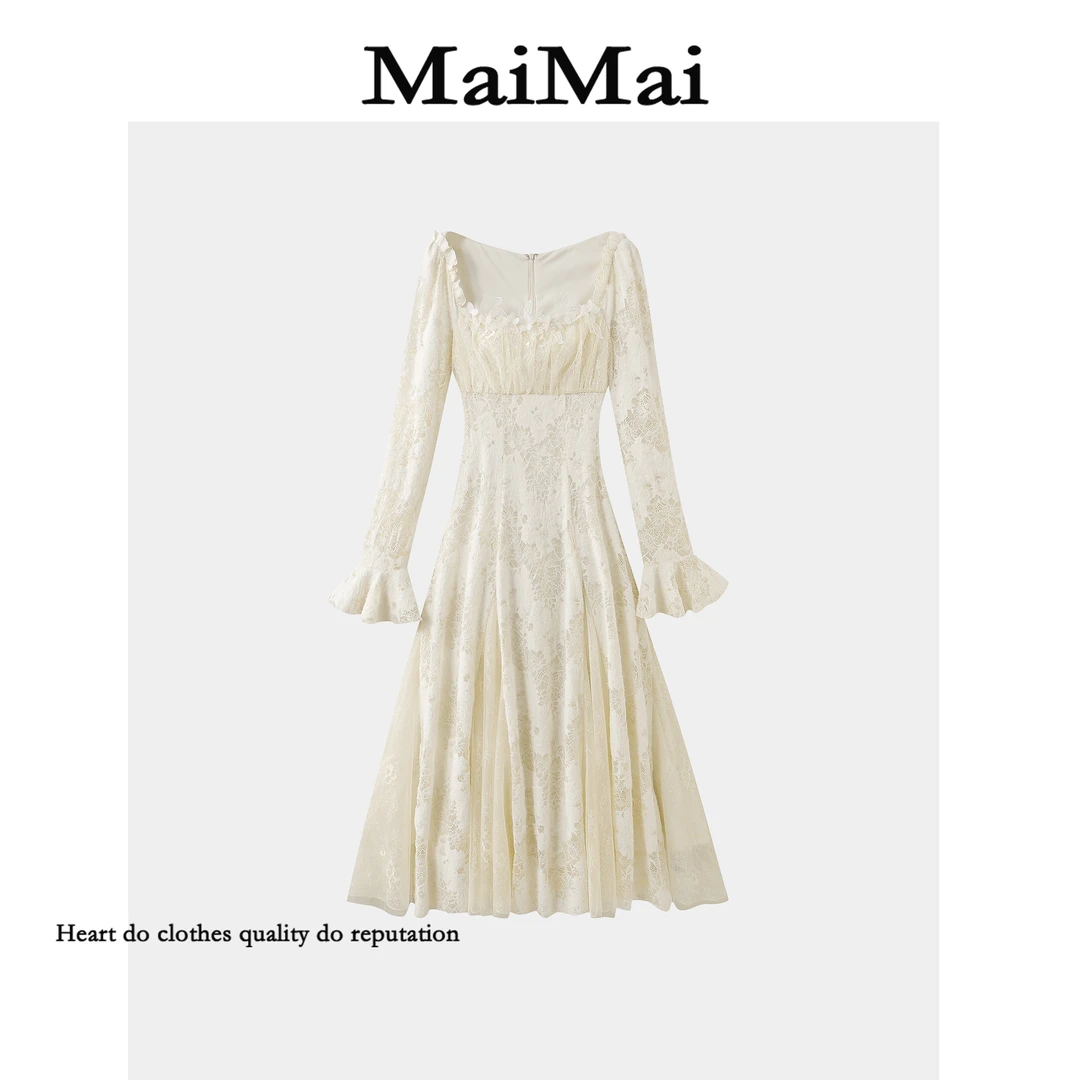 断码清【庭前花开】Mai Mai◆加厚显瘦优雅气质方领连衣裙女打底裙