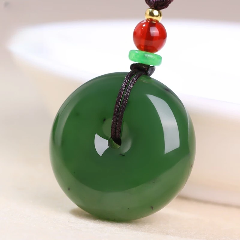 天然和田玉碧玉平安扣加厚吊坠男女玉石菠菜绿玉坠项链青绿色挂件