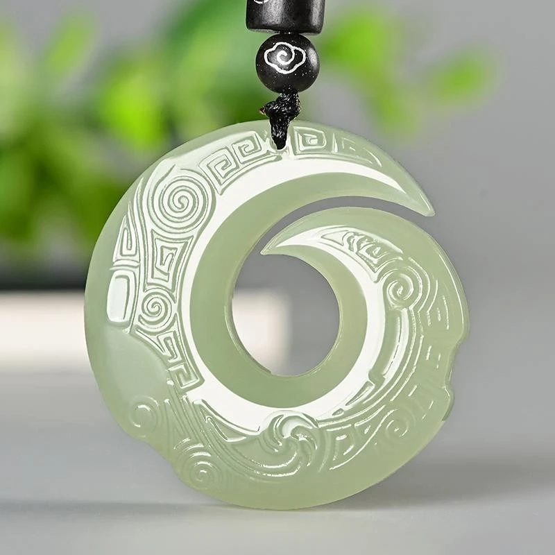 天然新疆和田玉时来运转吊坠男女同款白玉平安扣个性古风转运项链