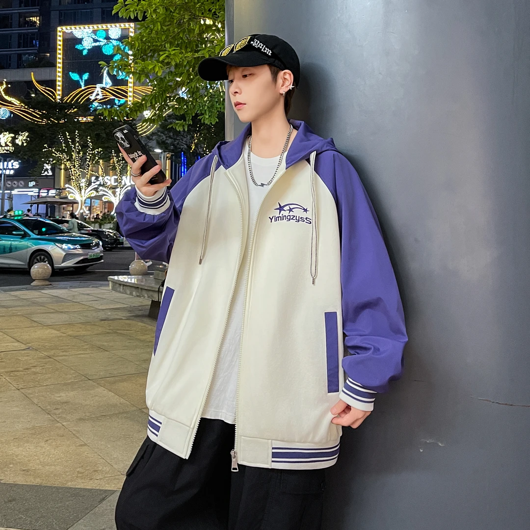 青少年秋季港风户外宽松潮流连帽夹克青少年男装运动休闲百搭外套
