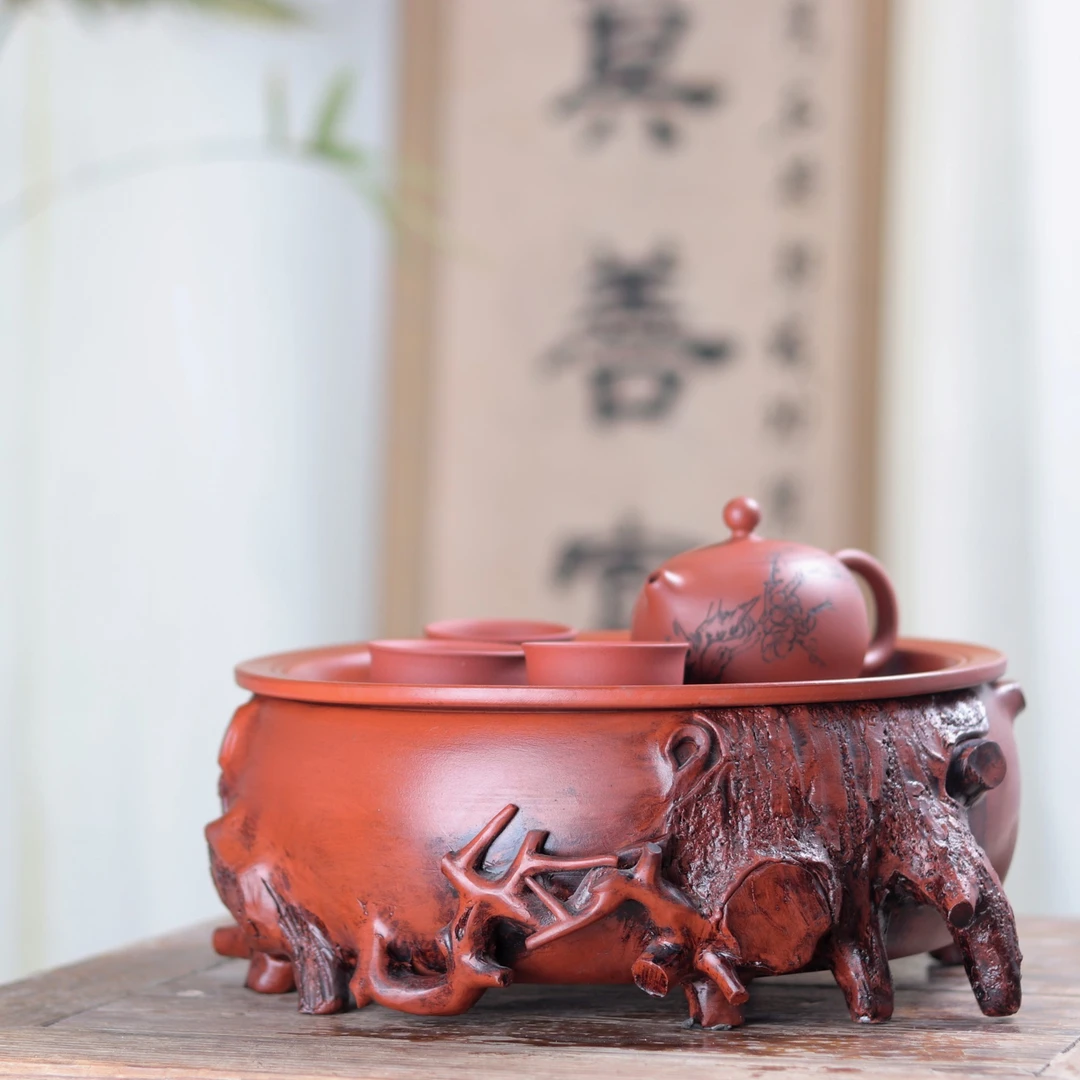 茶船 应山陶艺坊紫砂朱泥仿树根陶艺茶具茶盘陶瓷高档陶瓷全手工
