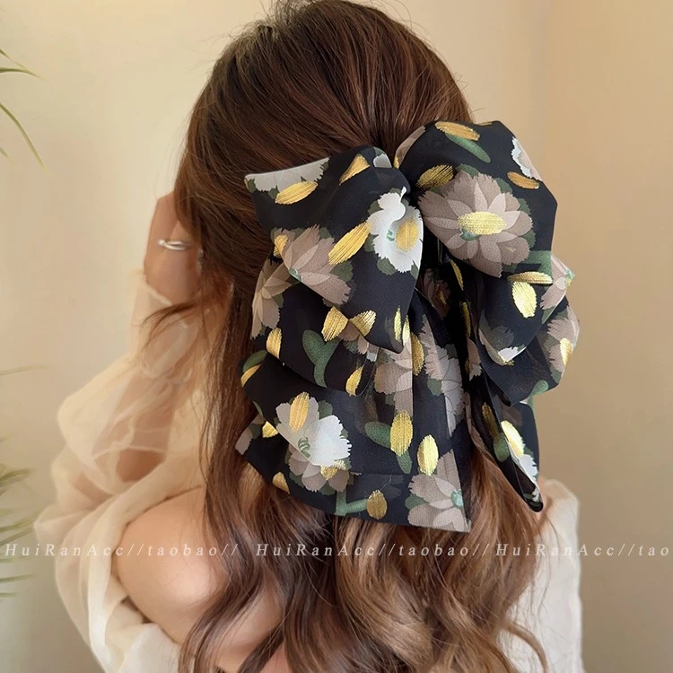 碎花蝴蝶结抓夹发饰网红高级感优雅气质发夹女后脑勺夹子盘发头饰