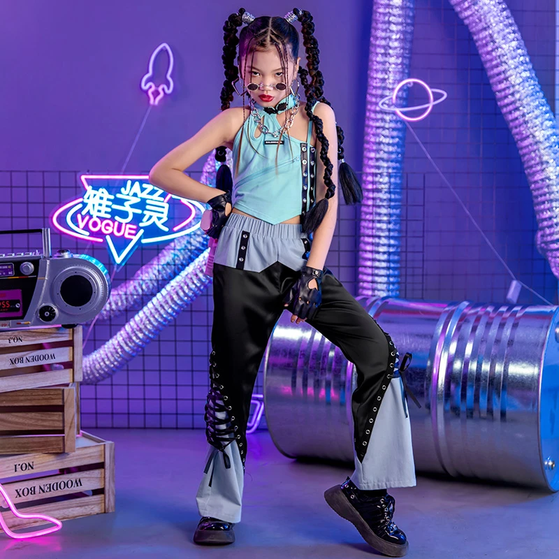 雉子灵LL0019儿童爵士舞服装女童潮酷时髦演出服少儿嘻哈街舞上衣