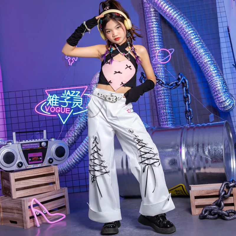 雉子灵少儿时髦爵士舞演出服儿童潮酷街舞服装女童酷帅嘻哈套装女