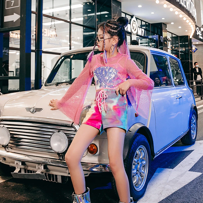 雉子灵儿童爵士舞演出潮服时髦女童jazz服装少儿街舞嘻哈套装衣服