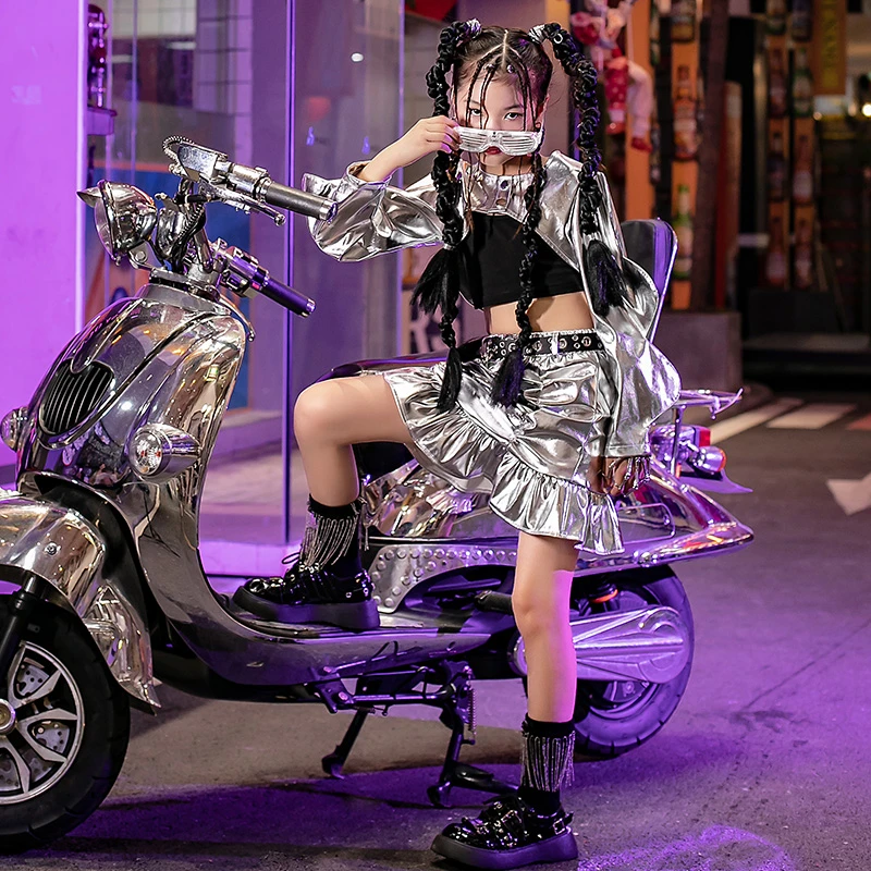 雉子灵女童模特走秀潮装科技感时装儿童爵士舞服装潮酷演出服套装
