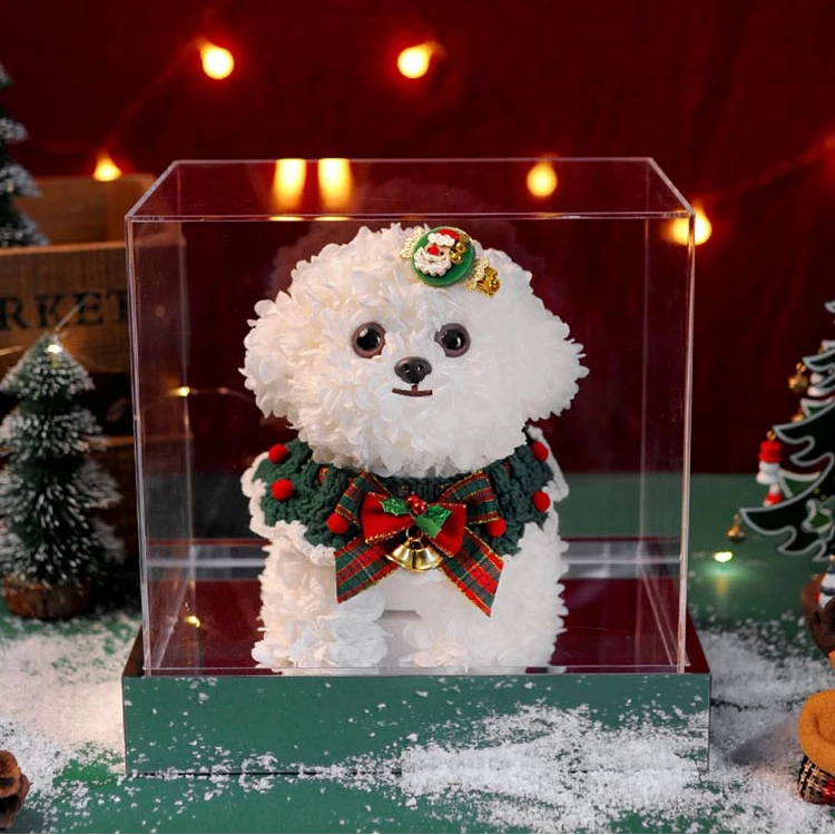 礼品圣诞节可爱小狗永生花镜面永生花镜面花盒礼物生日闺蜜女友
