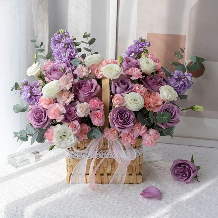 鲜花同城配送见花则喜紫罗兰4枝紫玫瑰9枝多头康乃馨生日纪恋日
