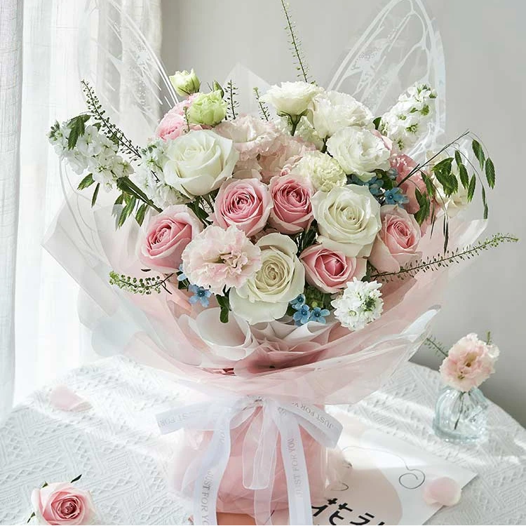 【全国同城配送】粉恋蝶缘白玫瑰浪漫送女友老婆朋友闺蜜礼物花束