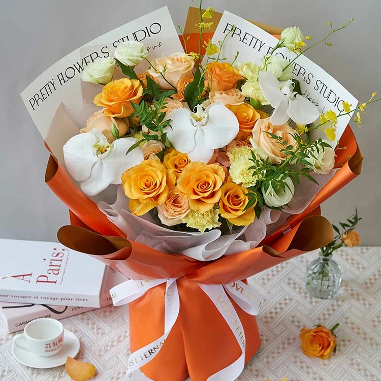 鲜花同城配送 金色年华辉煌玫瑰7枝橙色浪漫惊喜送朋友生日礼物