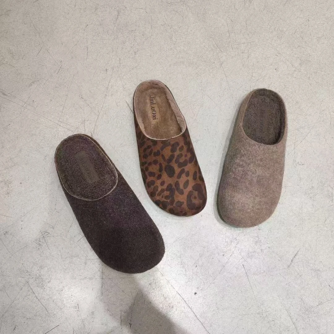 绒绒勃肯！暖暖杏色毛毛拖鞋女秋冬厚底包头勃肯鞋女8003