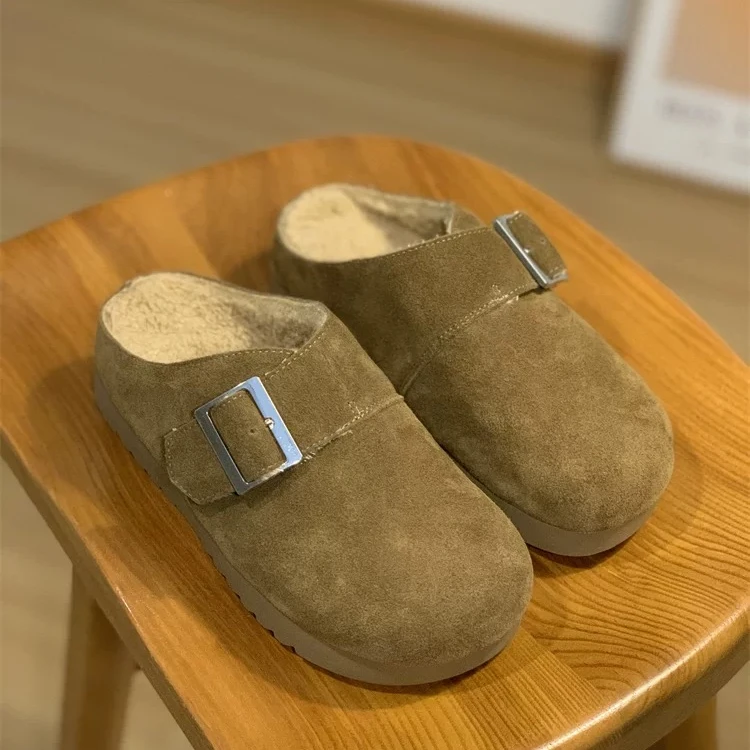 质感出挑~真皮厚底勃肯包头半拖懒人复古拖鞋89-8183