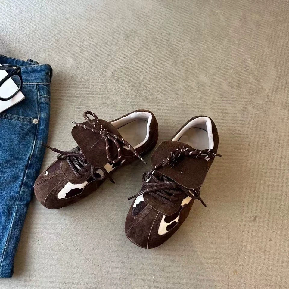 韩味爆表！美拉德棕色设计感女平底德训鞋8029-1