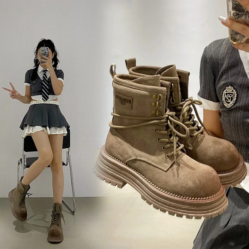 超酷！问爆了~马丁靴女新款小个子增高系带短靴981303