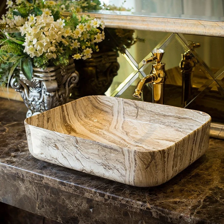 景德镇艺术台上盆北欧纹简约碗长方形卫生间洗脸盆大理设计酒店