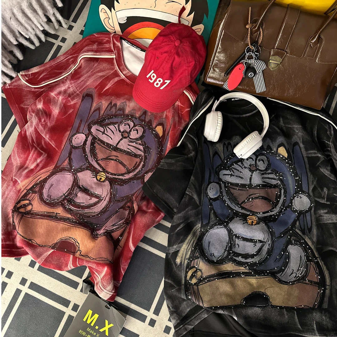 奇奇家 MX潮牌 加厚棉 亮片重工扎染大版T恤