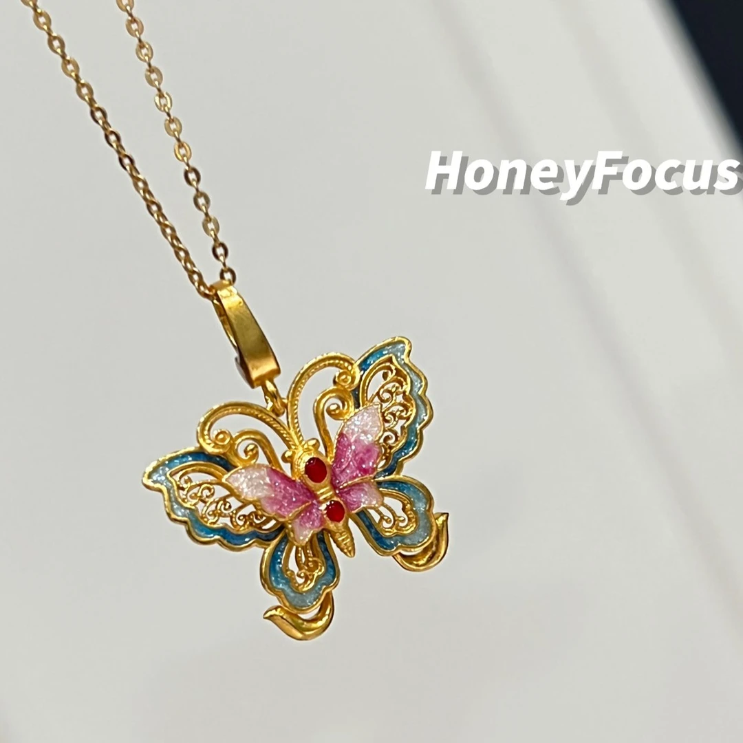 坠链均925银珐琅 幻彩蝴蝶项链 彩色国风古法精致项链 #8821