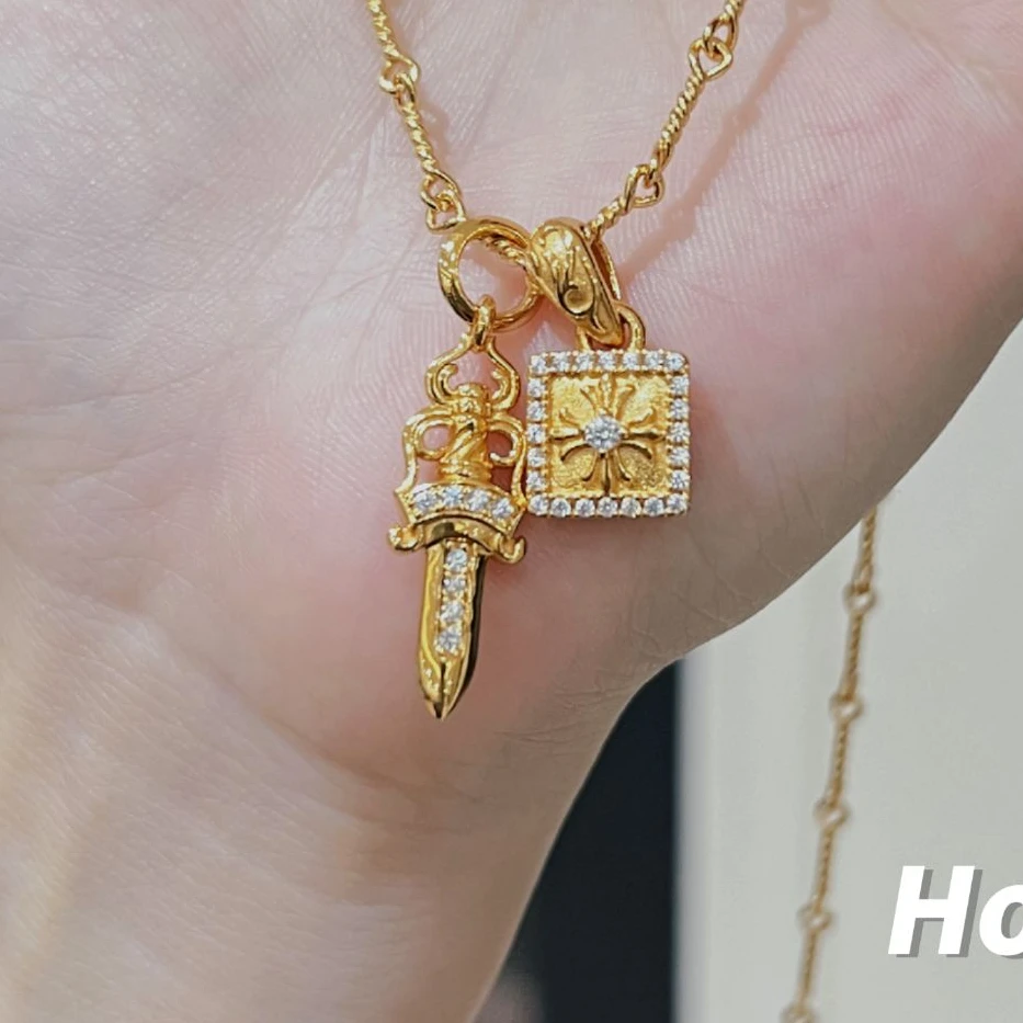 坠链均925银合成锆石 小小宝剑项链 金色百搭简约轻奢项链 #8948