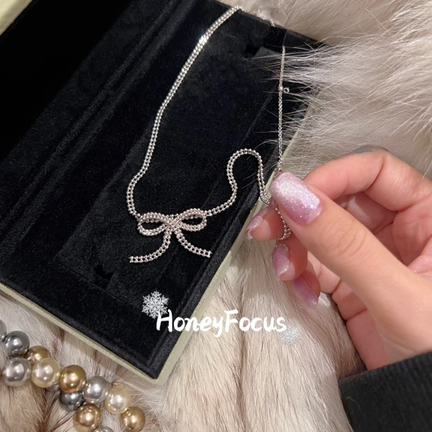 坠链均925银合成锆石 蝴蝶结项链 时尚甜美清新女士项链 #8634