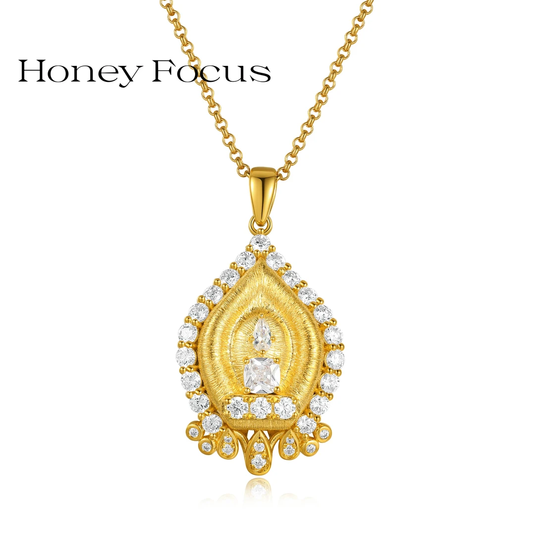 坠链均925银合成锆石 白塔项链 气质轻奢镶嵌黄色项链 #8449