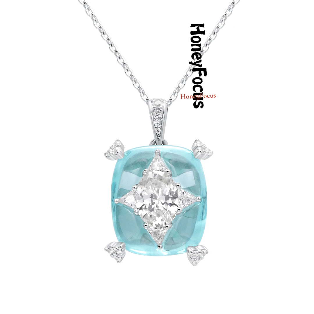 坠链均925银合成锆石 薄荷曼波项链/戒指 蓝色轻奢手工银饰 #8787