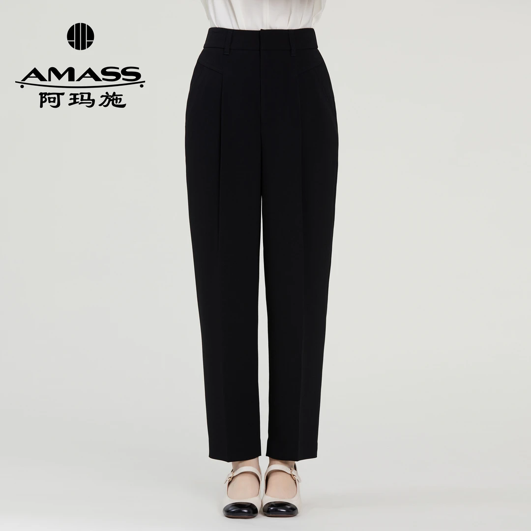 AMASS/阿玛施气质通勤女装利落百搭经典松紧腰高腰西装裤5100500