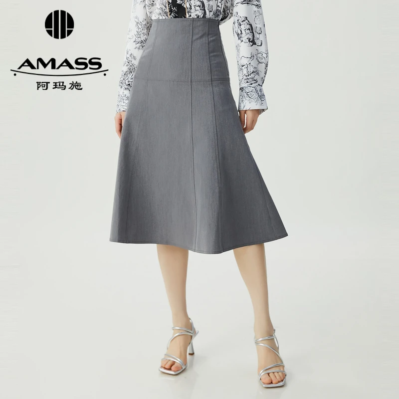 AMASS/阿玛施新款中腰显瘦简约高气质优雅长款半身伞裙5200406
