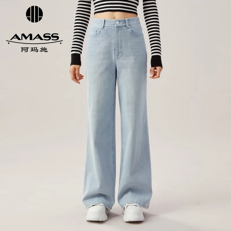 AMASS/阿玛施新款宽松显瘦高腰百搭休闲水洗牛仔长裤女5100388