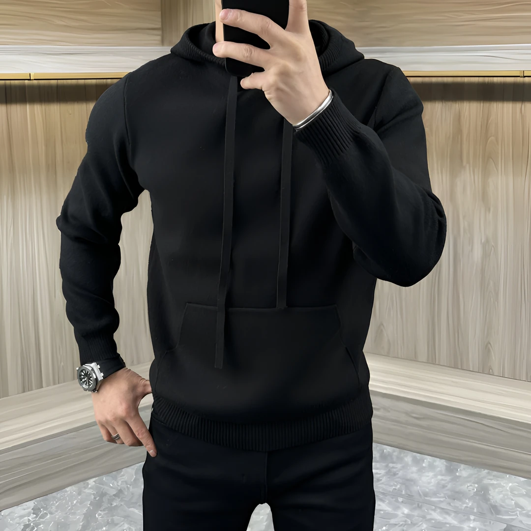 男士秋冬商务针织衫连帽卫衣美拉德毛衣时尚休闲百搭韩版加厚保暖