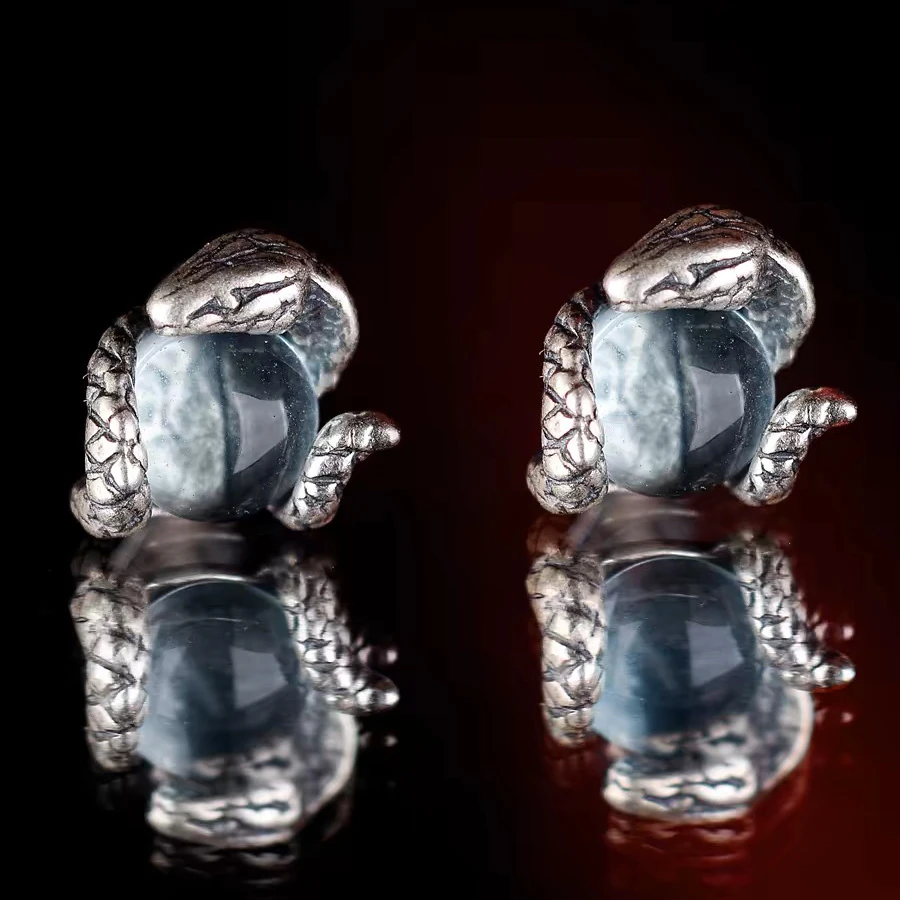 925银银制品 美杜莎之瞳耳钉小众高级感耳环嘻哈欧美纯银手工耳饰