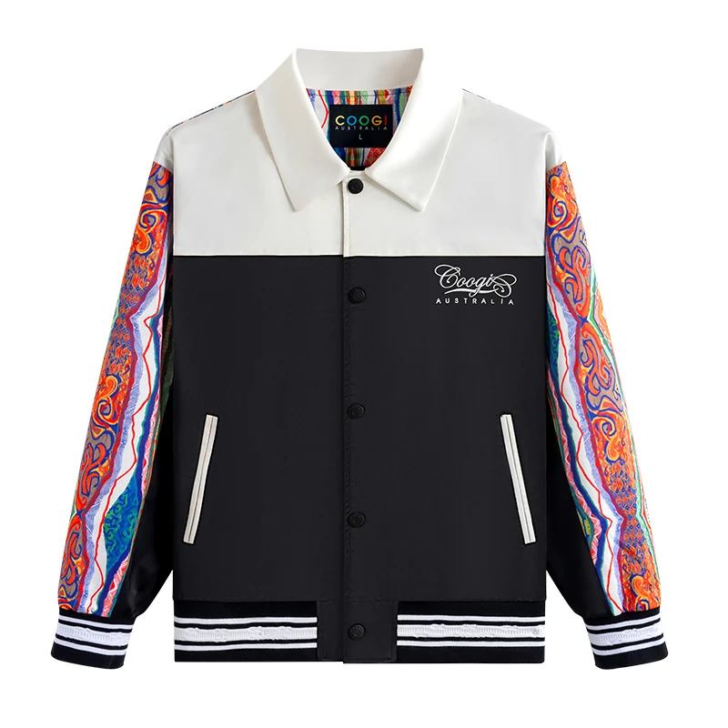 潮流经典2024新款时尚春秋美式潮牌拼接苦瓜纹翻领夹克外套