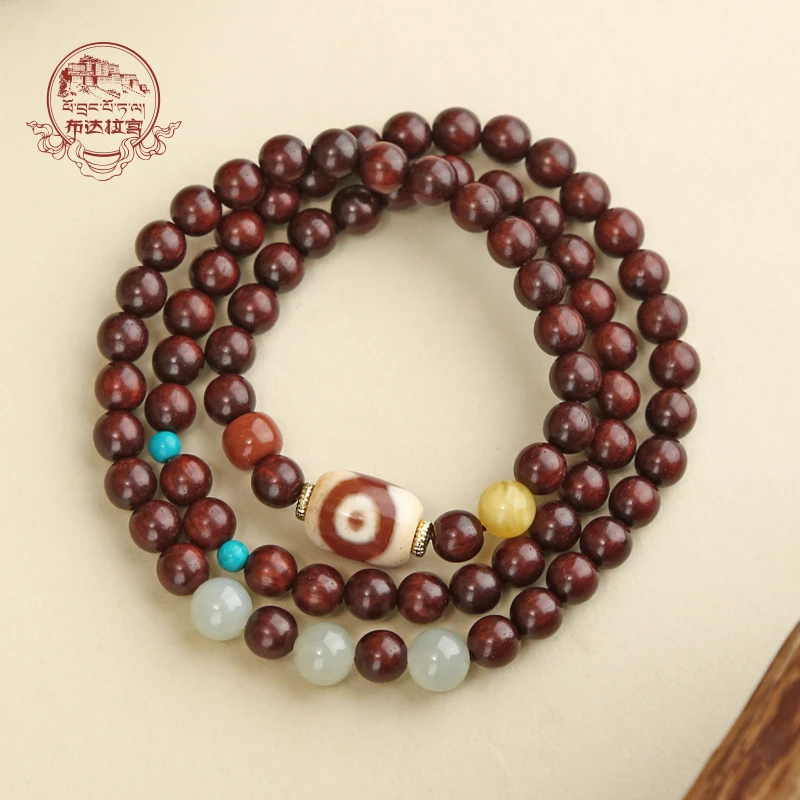 布达拉宫文创小叶紫檀三眼玛瑙多圈文玩手串好物经典款式时尚百搭