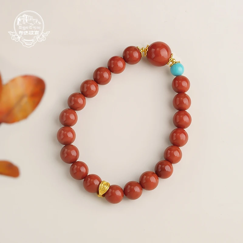 布达拉宫南红绿松隔片手串轻奢女款百搭红色玛瑙单圈简约精美国风