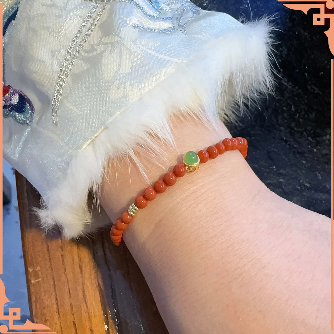 【精品】天然原矿满肉南红配925碧玉时尚气质手串-多样性发货发其一