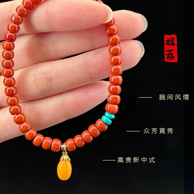 天然南红招CBX配925蜜蜡吊坠手串气质百搭老型多样性发货发其一