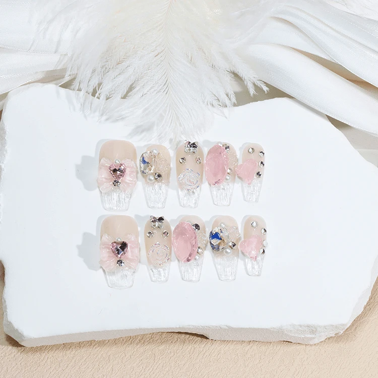 【经典山茶】裸色温柔显白极光山茶花蝴蝶结爱心堆钻可拆卸