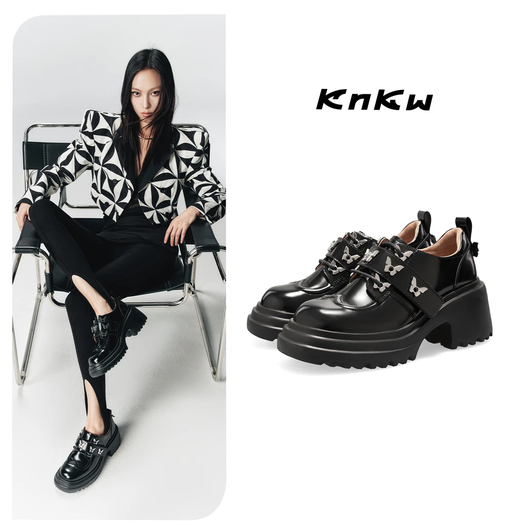 KNKW时尚乐福鞋2025秋冬蝴蝶百搭设计师高质感休闲小皮鞋W3943036