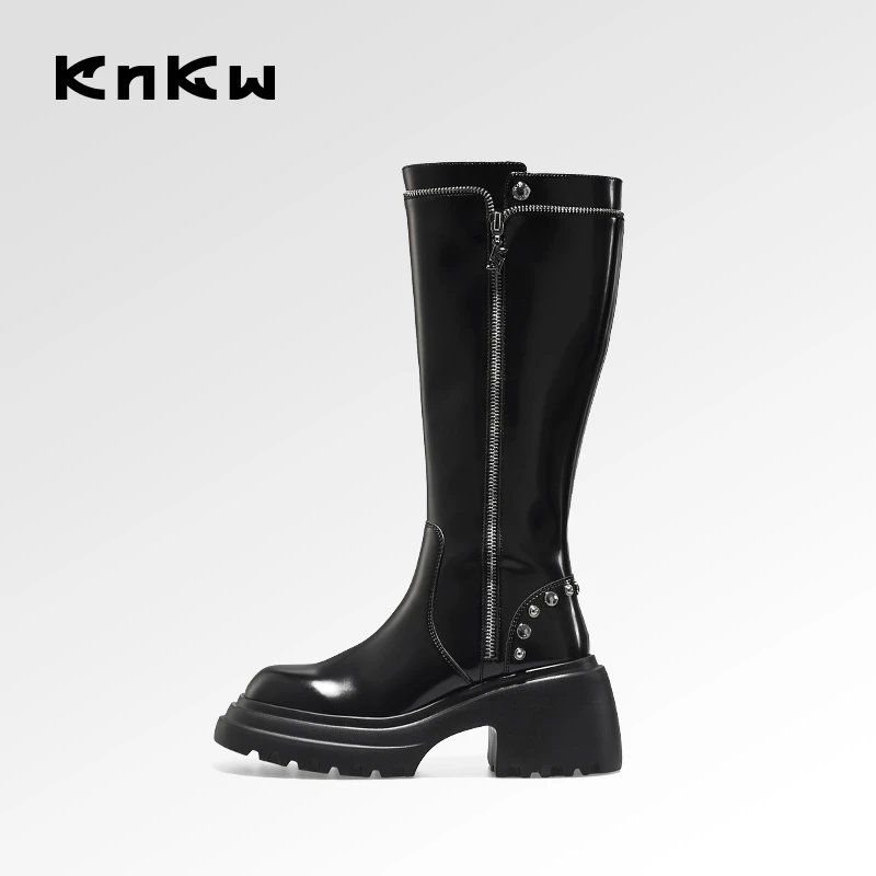 KNKW假面骑士长靴高筒靴时尚厚底8CM时装骑士靴W3943H016