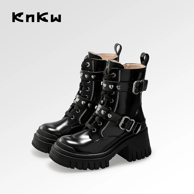 【摇滚女诗人】KNKW时尚短靴粗跟英伦风中筒时装马丁靴W3945H003