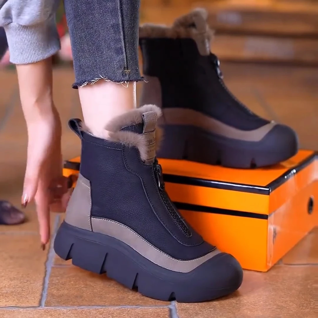 厚底雪地靴女款2024新款秋冬加绒加厚增高复古防滑耐磨保暖棉鞋