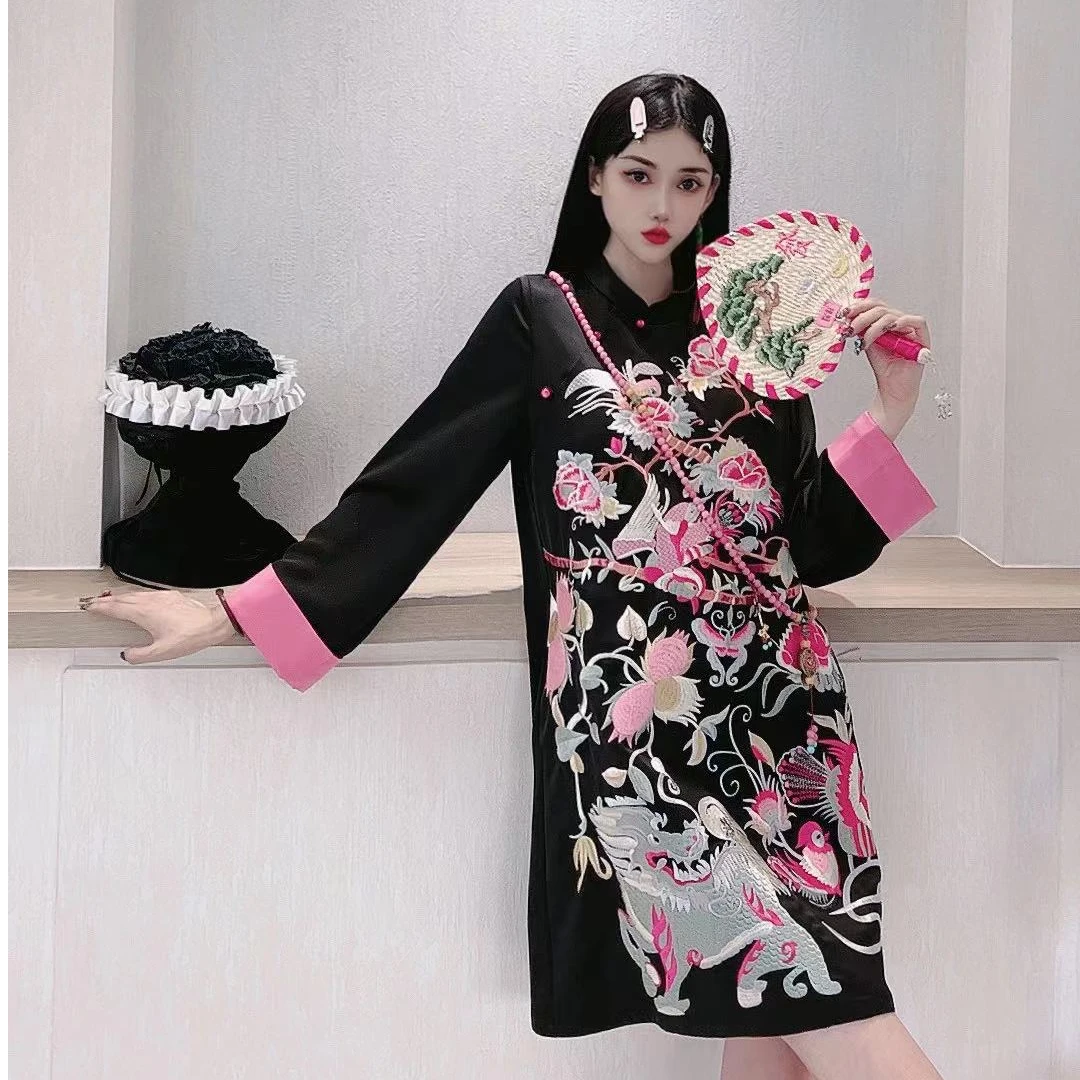 (禧隐.云度）国风新中式秋冬复古刺绣宽松民族风显瘦裙女装上衣