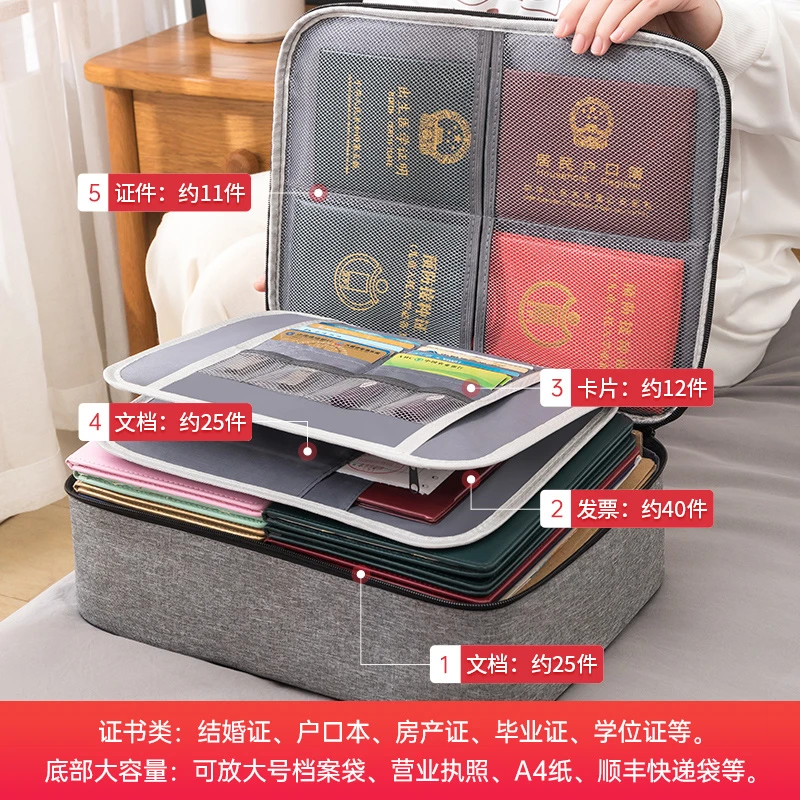 证件收纳包盒家用多功能家庭户口本资料文件卡包证书整理箱袋神器