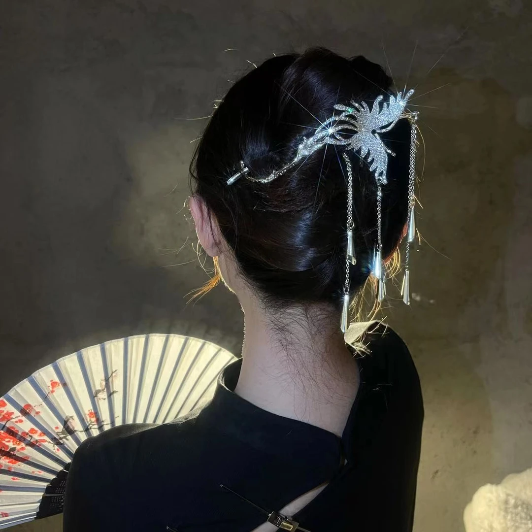 气质蝴蝶一字夹风铃流苏夹子后脑勺扭扭夹盘发抓夹发卡
