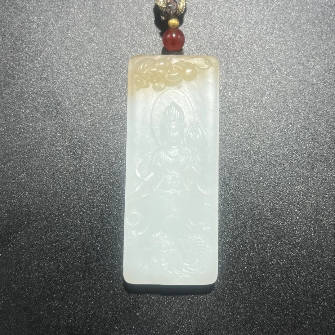和田玉天糖羊脂白玉观音男士白色时尚大气雕刻精美精雕00034